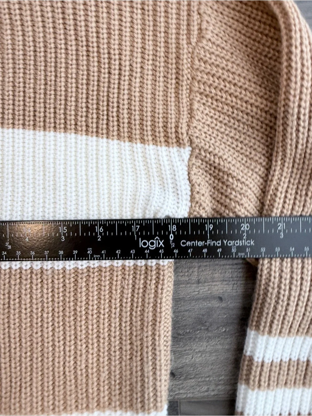 Chunky Knit Striped Sweater 4 Coastal Grandmother Old Money Neutral Camel/Ivory - Picture 6 of 9